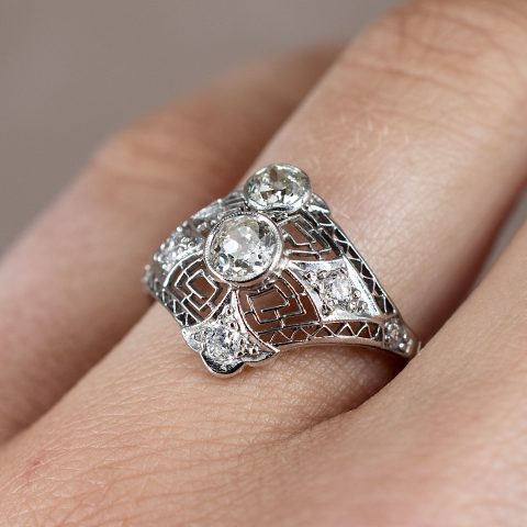 Art Deco Style Old Mine Cut Diamond Dress Ring