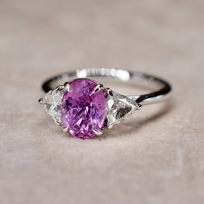 Pink Sapphire & Trillion Cut Diamond Trilogy