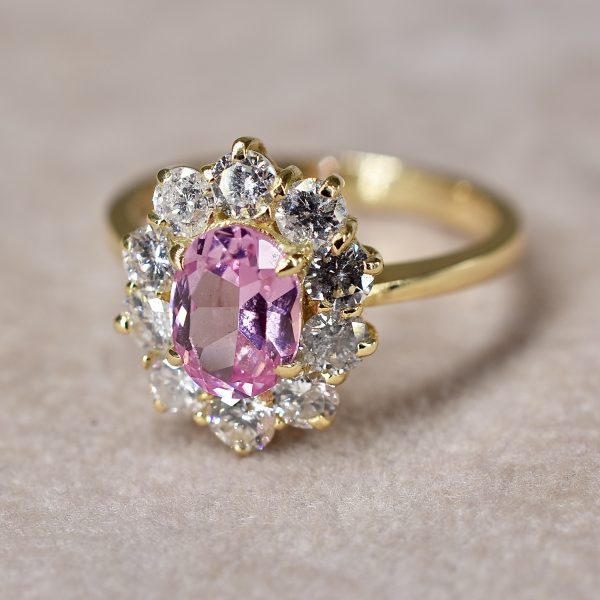 Pink Sapphire & Diamond Cluster ring