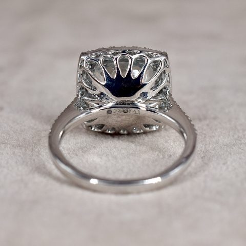 Cushion Cut Aquamarine & Diamond Halo Ring