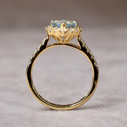 Aquamarine & Diamond Heart Halo Ring