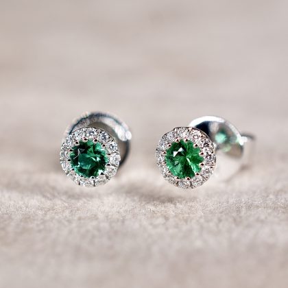 Emerald & Diamond Halo Earrings
