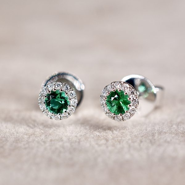 Emerald & Diamond Halo Earrings