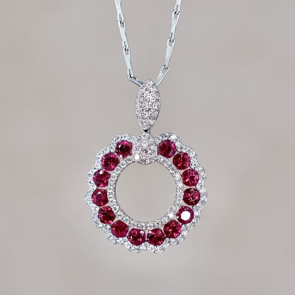 Ruby & Diamond Halo Necklace