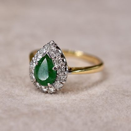 Pear Cut Emerald & Diamond Cluster Ring