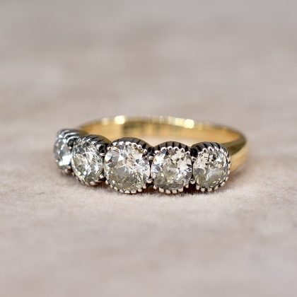 Antique Old Mine Cut Five Stone Ring