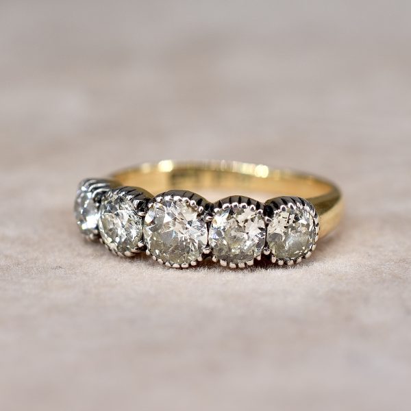 Antique Old Mine Cut Five Stone Ring
