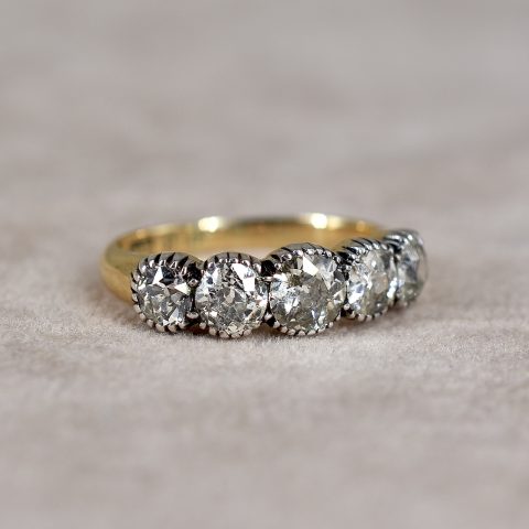 Antique Old Mine Cut Five Stone Ring