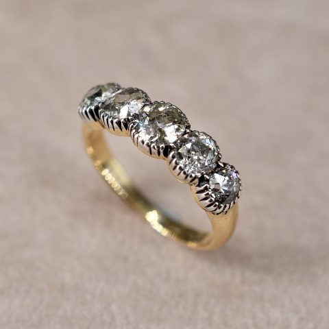 Antique Old Mine Cut Five Stone Ring
