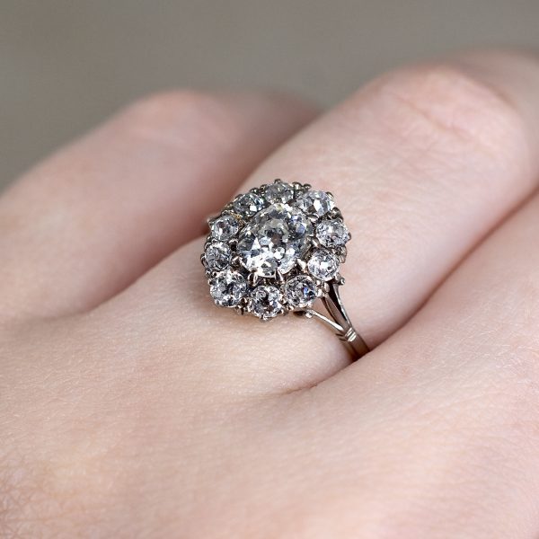 Antique Old Mine Cut Diamond Cluster Ring