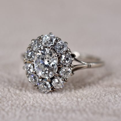 Antique Old Mine Cut Diamond Cluster Ring