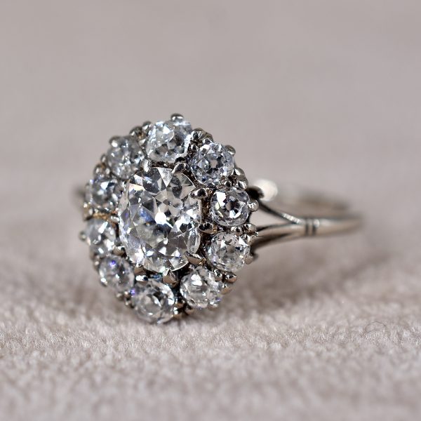 Antique Old Mine Cut Diamond Cluster Ring