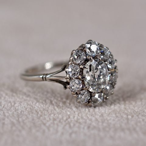 Antique Old Mine Cut Diamond Cluster Ring