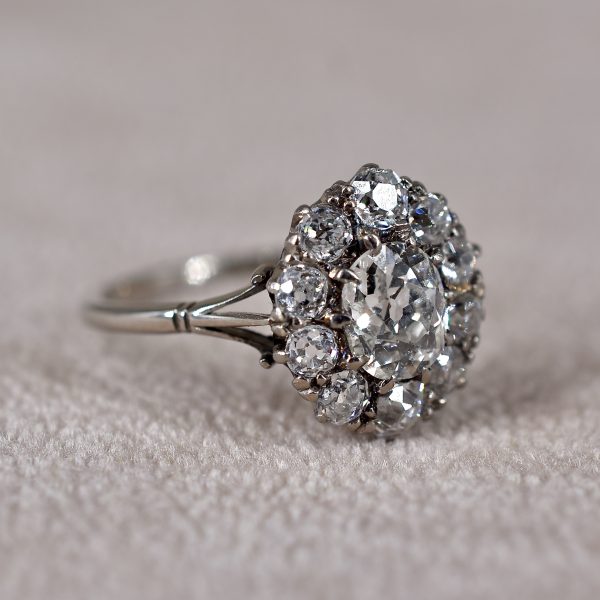 Antique Old Mine Cut Diamond Cluster Ring