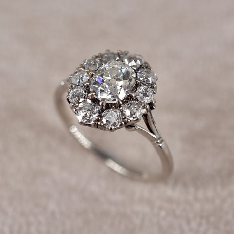 Antique Old Mine Cut Diamond Cluster Ring