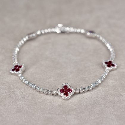 Ruby & Diamond Clover Tennis Bracelet