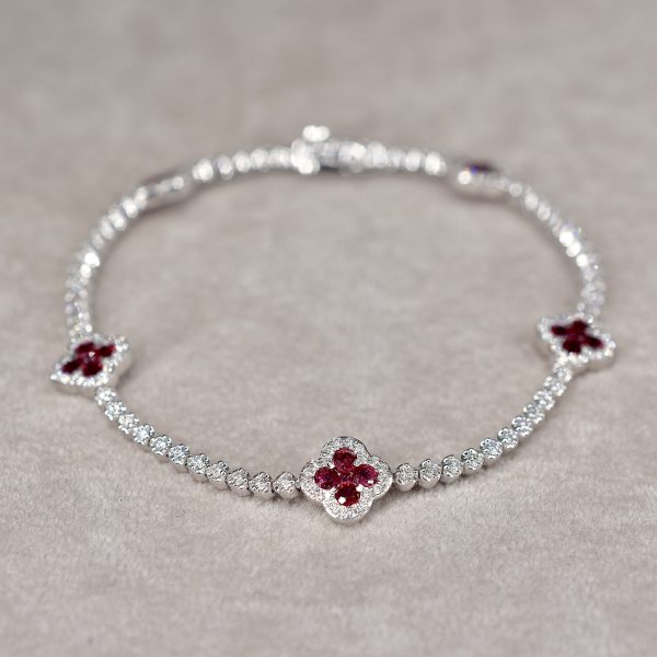 Ruby & Diamond Clover Tennis Bracelet