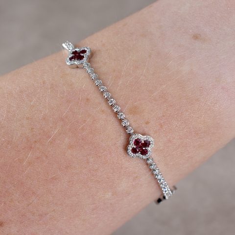 Ruby & Diamond Clover Tennis Bracelet