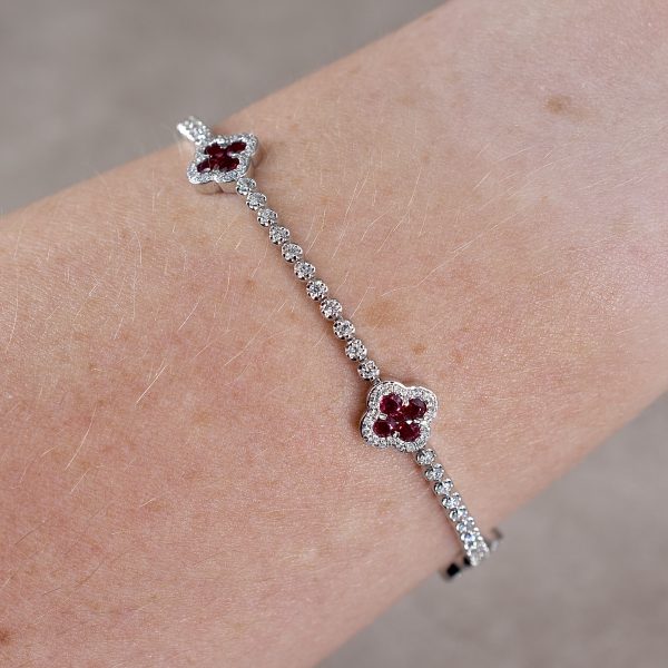 Ruby & Diamond Clover Tennis Bracelet