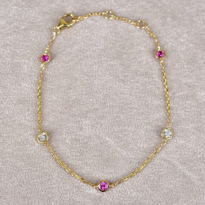 Pink Sapphire & Diamond Station Bracelet