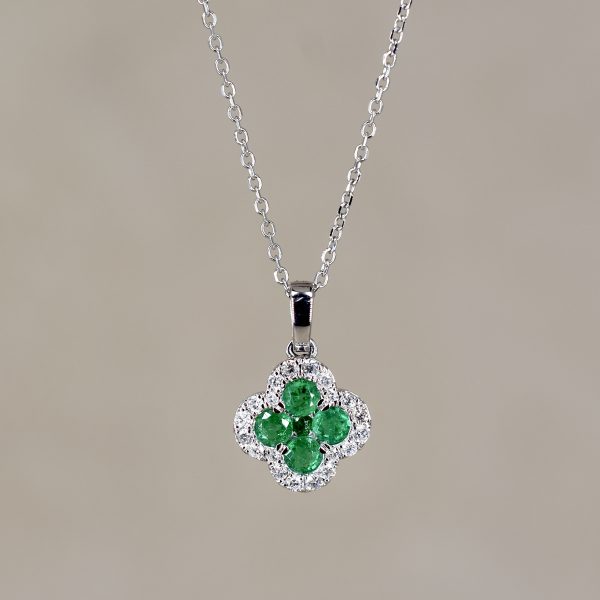 Emerald & Diamond Clover Necklace