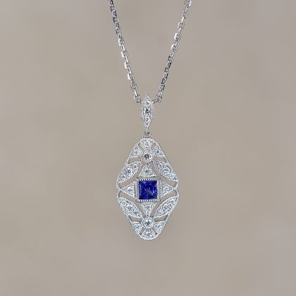 Diamond & Sapphire Deco Style Necklace