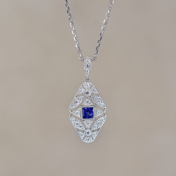 Diamond & Sapphire Deco Style Necklace