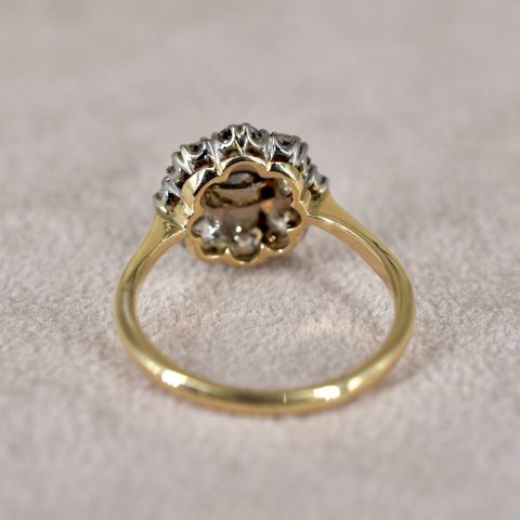 Edwardian Pearl & Old Euro Diamond Cluster Ring