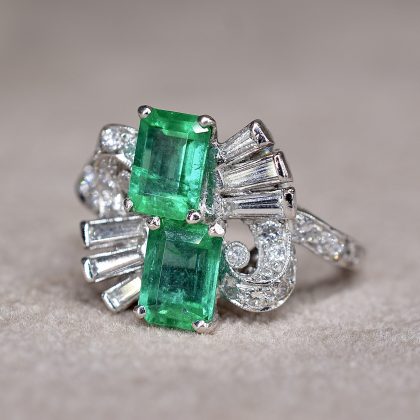 Art Deco Emerald & Diamond Cocktail Ring