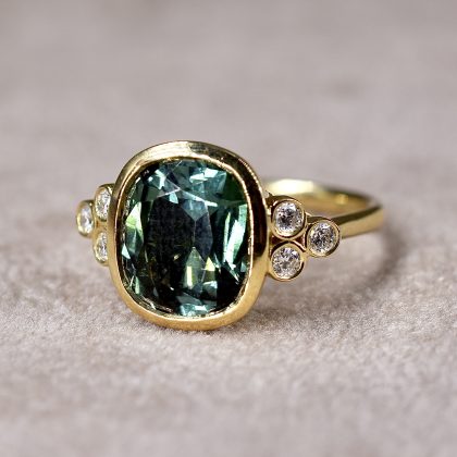 Green Tourmaline & Diamond Rubover Ring