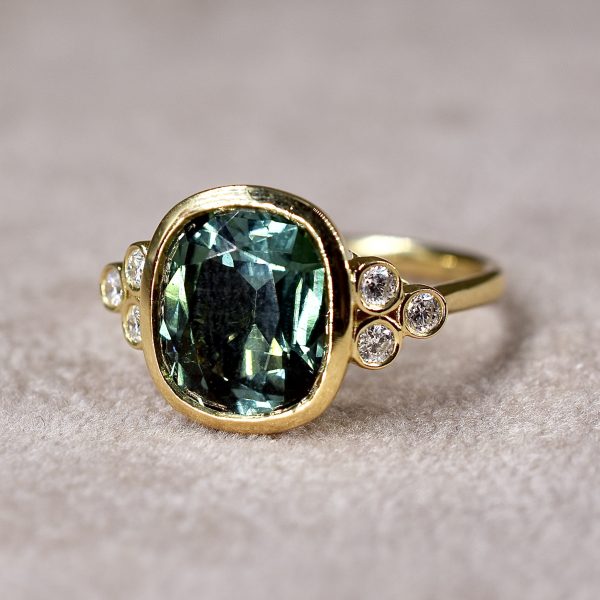 Green Tourmaline & Diamond Rubover Ring