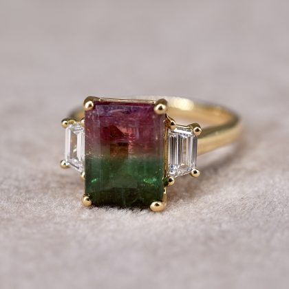 Watermelon Tourmaline & Diamond Trilogy Ring