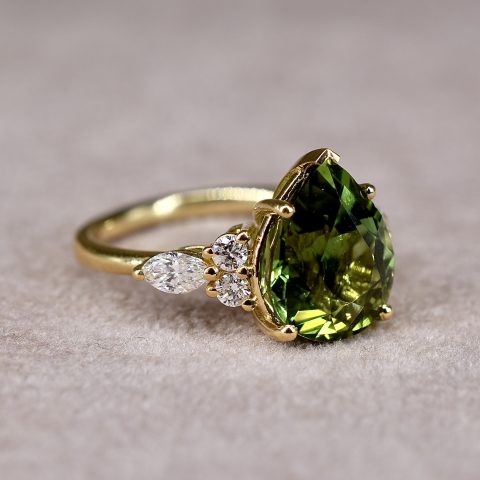 Green Tourmaline & Diamond Ring