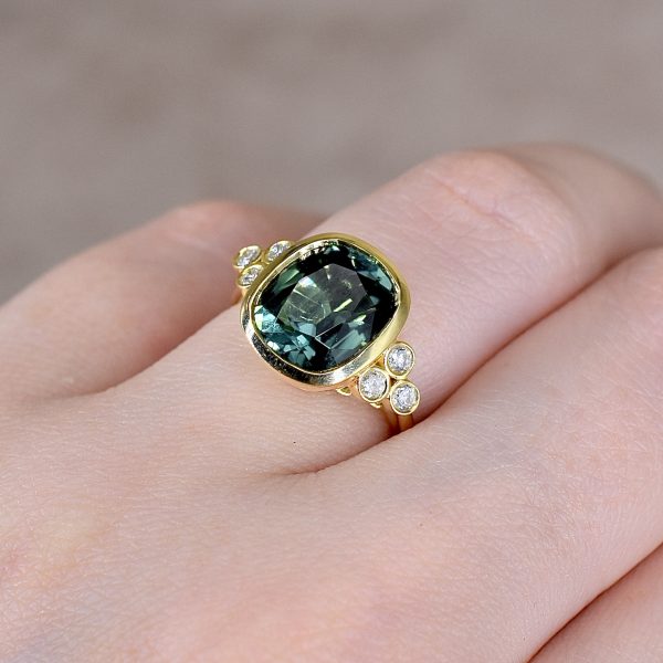 Green Tourmaline & Diamond Rubover Ring