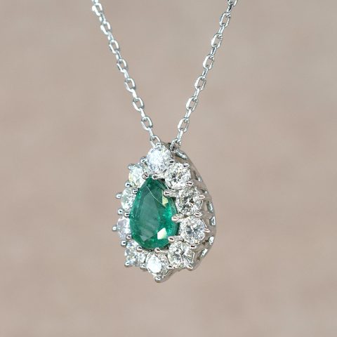Emerald & Diamond Cluster Necklace