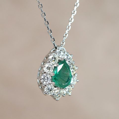 Emerald & Diamond Cluster Necklace