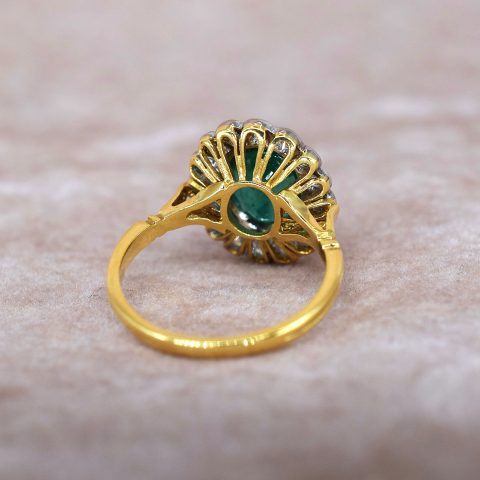 Oval Emerald and Diamond Flower Cluster
