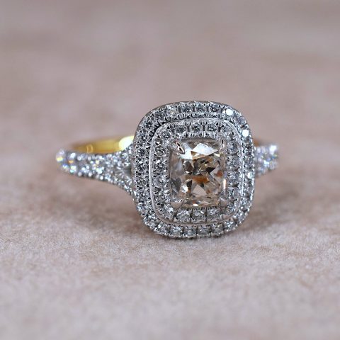 Fancy Old Cut Diamond Double Halo Ring