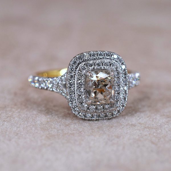 Fancy Old Cut Diamond Double Halo Ring
