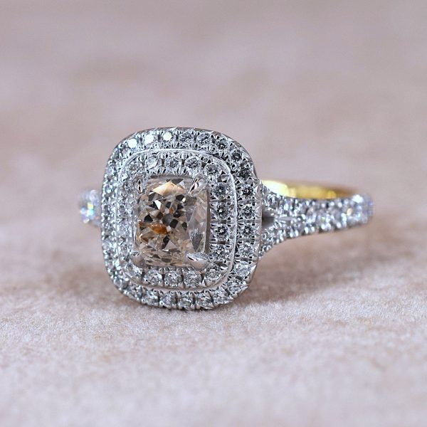 Fancy Old Cut Diamond Double Halo Ring