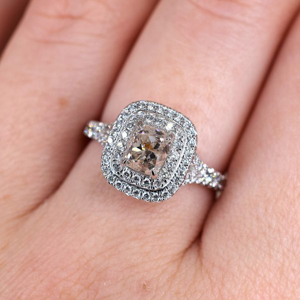 Fancy Old Cut Diamond Double Halo Ring