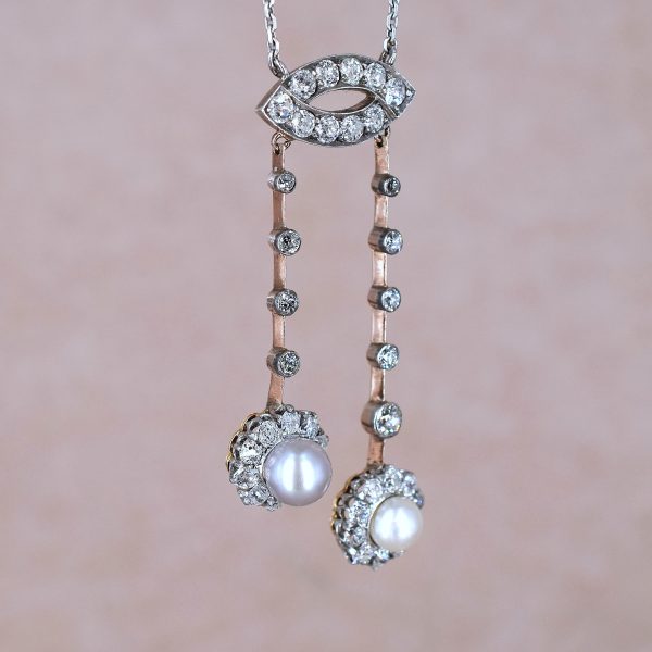 Diamond and Pearl Double Drop Pendant