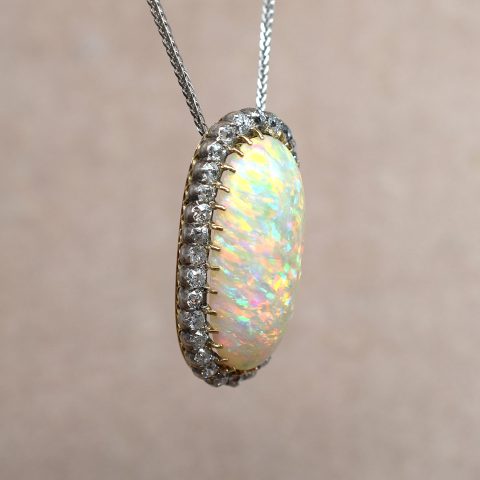 Coober Pedy Opal & Old Cut Diamond Necklace