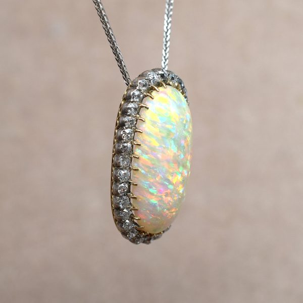 Coober Pedy Opal & Old Cut Diamond Necklace