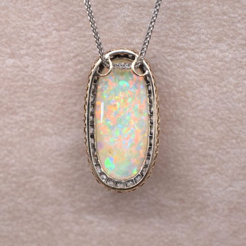 Coober Pedy Opal & Old Cut Diamond Necklace