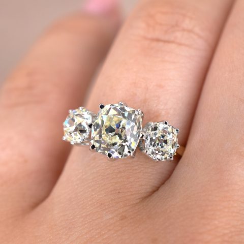 Remounted Old Mine 3.56ct Diamond Trilogy