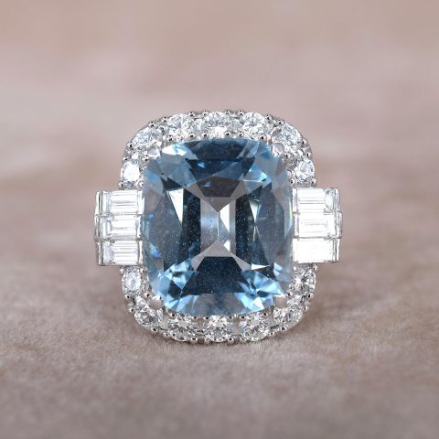 Aquamarine & Diamond Halo Ring