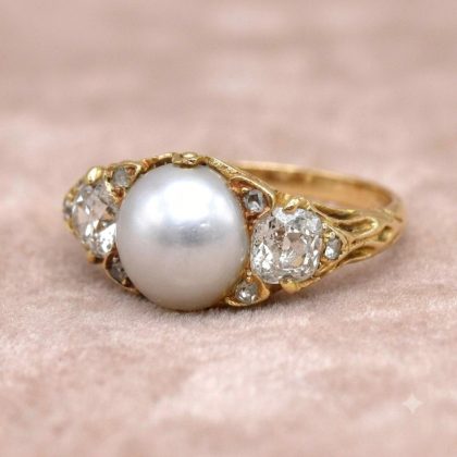 Pearl & Old Cut Diamond Ring