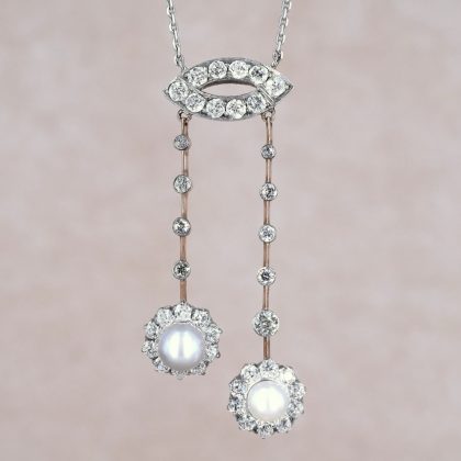 Diamond and Pearl Double Drop Pendant