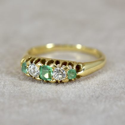 Antique Emerald & Diamond Boat Ring